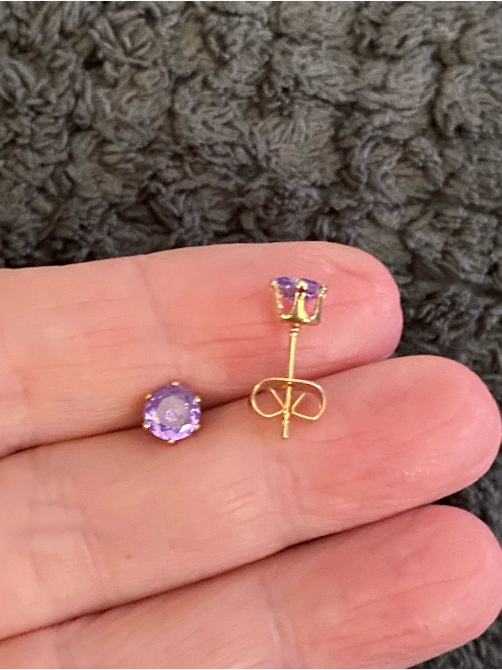 Gold Plated Stud Earrings with Purple Gemstone - Women Jewelry